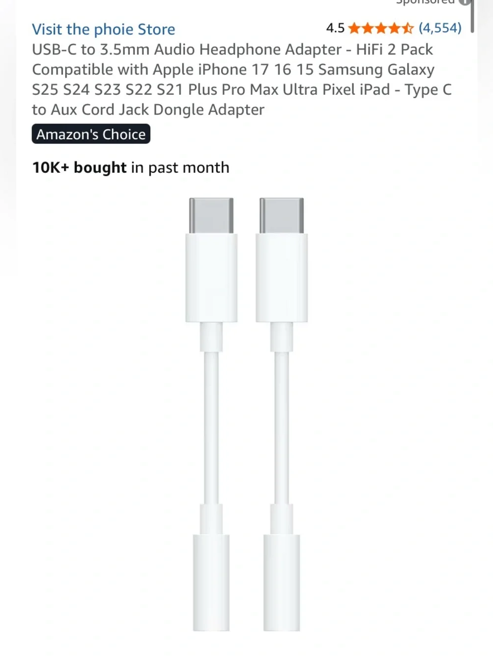 USB-C to 3.5mm Audio Adapter Pair - White